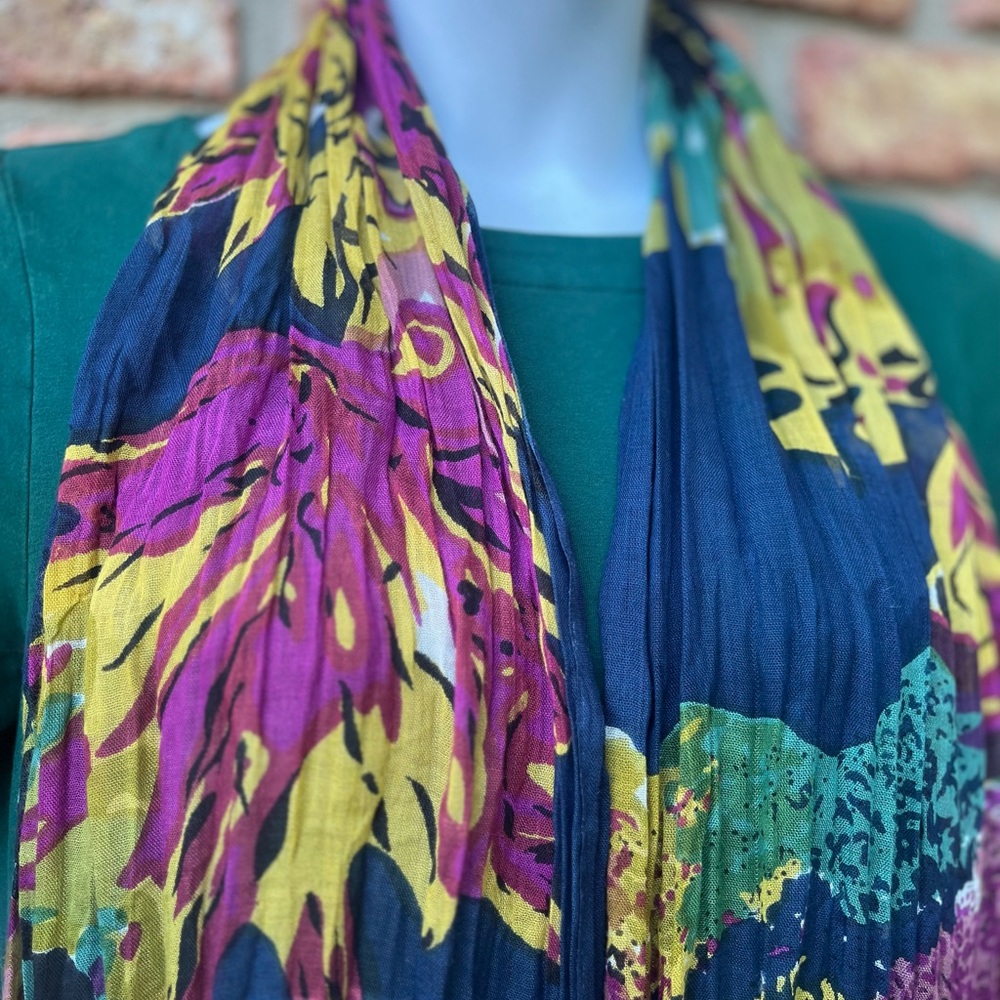 ABSTRACT SCARF JEWEL COLORS FRINGE - Picture 4 of 11